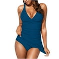 thumbnail image 1 of Bigersell One-Piece Skirt Swimsuits for Women Wrap Tie Front Bathing Suit, Trendy 2025 New Ruffled Swim Dress, Style SW-48, Navy, L, 1 of 9