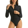 thumbnail image 1 of Bigersell One-Piece Swimsuit with Sleeves Women Zipper Front Long Sleeve Bathing Suit High Neck Surfing Monokini Swimwear High Cut Bottom Black L, 1 of 8