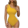 thumbnail image 1 of Bigersell One Shoulder Bathing Suit for Women Keyhole Strap One-Piece Swimsuits Color Block 1 Piece Cheeky Swimsuit Beach Vacation Monokini Swimwear, Style SW-44, Yellow, L, 1 of 5