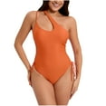 thumbnail image 1 of Bigersell One Shoulder One-Piece Swimsuits Women High Cut Bathing Suits Modest Cutout Side Lace-up Ruched 1 Piece Swimsuit Surfing Monokini Swimwear Orange M, 1 of 5