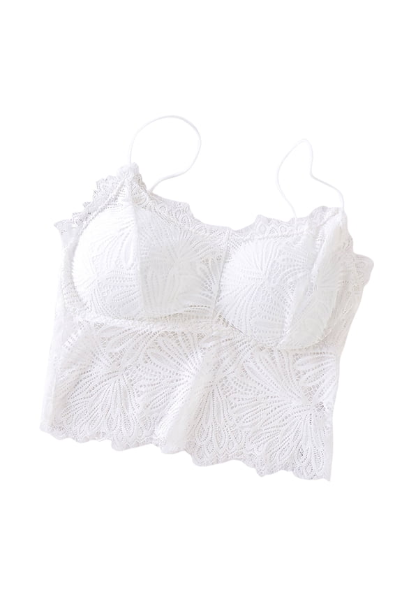 Padded Bra Fashion Women Lace Backless Solid Strap Wrap Hollow Out Bra Underwear Women's Plus Size T-Shirt Bra, Style 5440, White