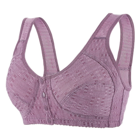 Bigersell Padded Bra Front Snap Closure V-Neck Wire-Free Bra Support Women Longline Sports Bras Lace Bra Style R-26 Basic Bra Strap Nylon Back-Smoothing Bra Feature Everyday Bras Underwear Purple L