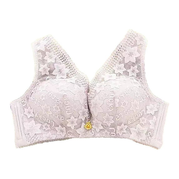 Bigersell Padded Bra with Straps V-Neck Wire-Free Bra Support Women Double-Breasted Bra Sport Bra Style R-6 Basic Bra Strap Nylon Full-Coverage Bra Feature Everyday Bras Underwear Purple XL