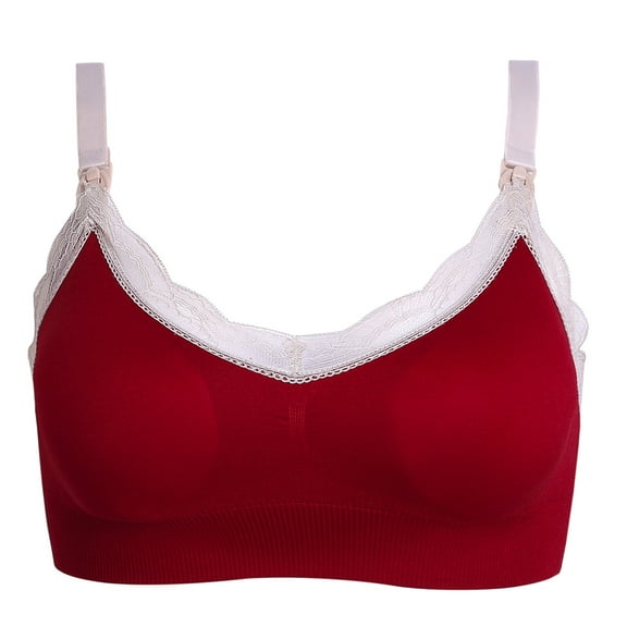 Bigersell Padded Bra With Straps Women 1 Piece Bra Everyday Underwear Solid Color Lace Thin Bra Women's Plus Size Wirefree Bra With Support, Style 1972, Red 36B