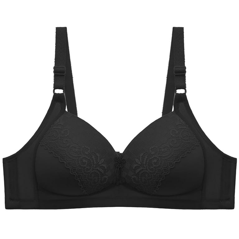 Bigersell Padded Bra Women Solid Color Comfortable Hollow Out Bra Underwear  No Underwire Women's Plus Size Push Up Bra, Style 8146, Black 48D