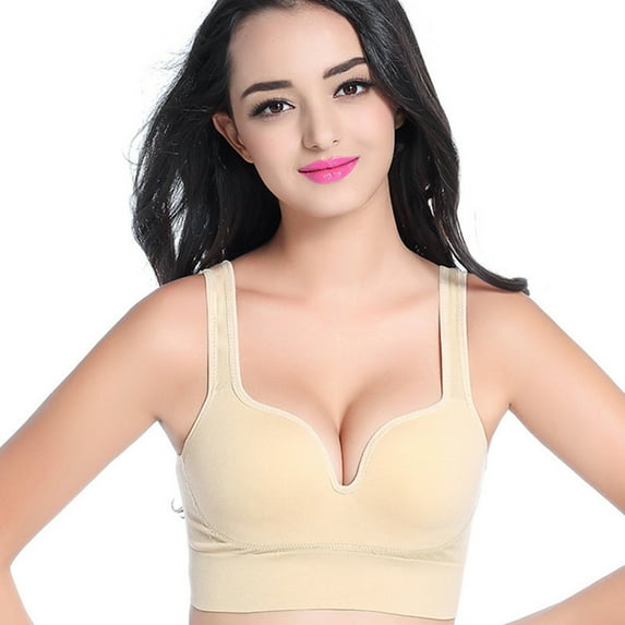Bigersell Padded Bra Women's No Underwire Back Adjustment Yoga Running Bra Female Push-up Bra Big & Tall Polyester Lace Bra Style 969, Khaki XL