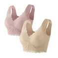 thumbnail image 1 of Bigersell Padded Bralette Deals 2pc Fashion Woman's Lace Back-Smoothing Solid Strap Wrap Plus Size Bra Underwear Lace Bra Style F-980 Pinks XXL, 1 of 2