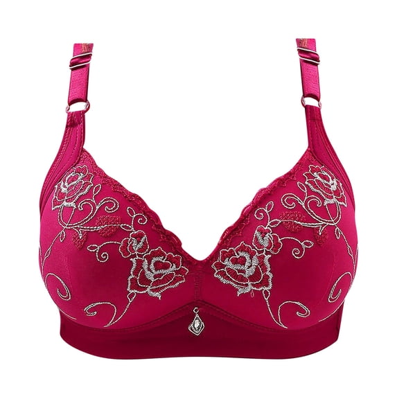 Bigersell Padded Bralette Women Comfortable Lace Breathable Bra Underwear No Underwire Women Size Female Seamless Sports Bra, Style 13473, Wine 42B