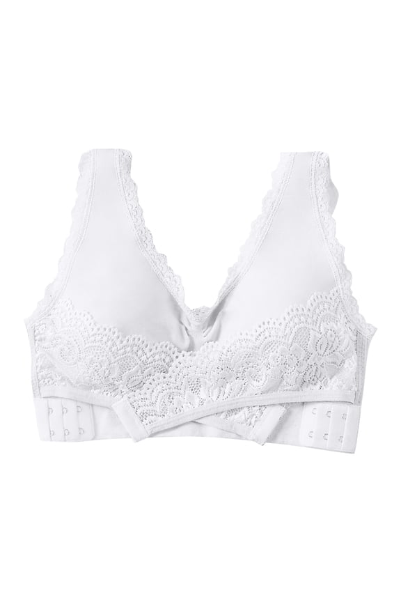 Padded Bralette Women Solid Color Lace Comfortable Bra Underwear Underwear Big & Tall Size Wireless Comfortable Bra, Style 9847, White 34B
