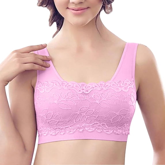 Bigersell Padded Bralettes for Women Upgrade Women's Sports Yoga Underwear with Breast Pad Lace Solid Color Tops Full-Coverage Bra Style F-428 Pinks XXL