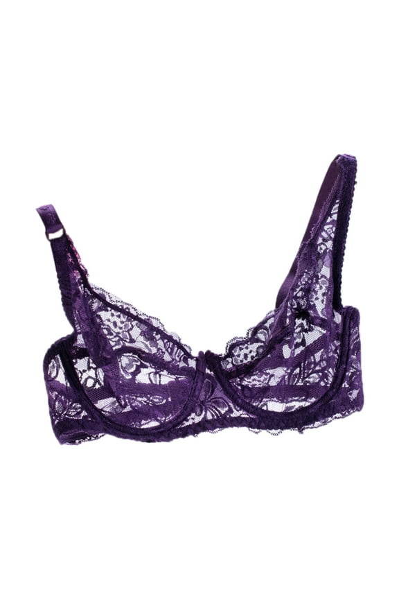 Padded Bralettes for Women V-neck Adjustment Straps Underwire Floral Lace Bra Regular Size Sports Bras for Female, Style 920, Purple 40B