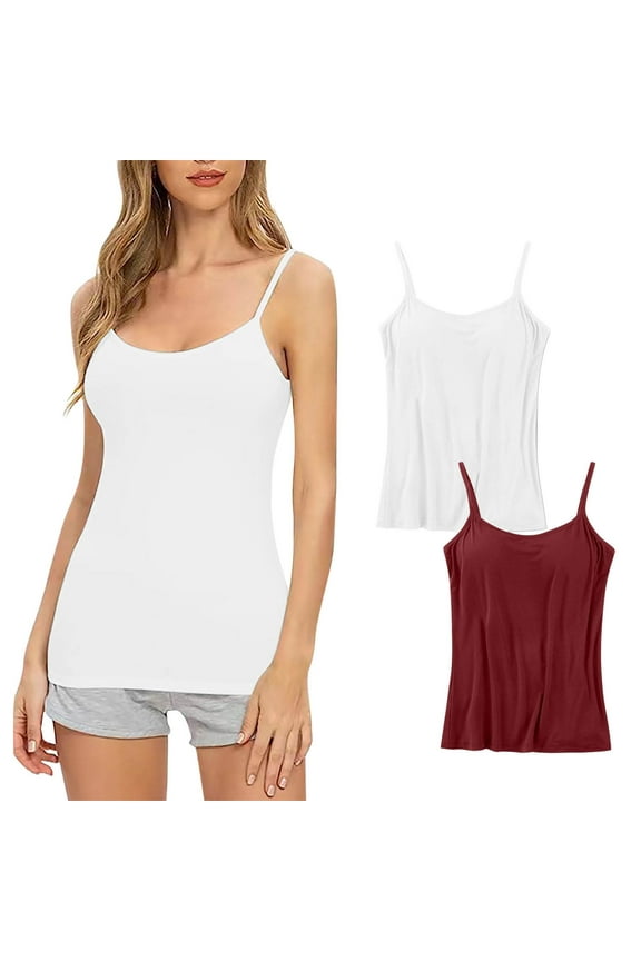 Padded Bras Pack for Women Discouts 2024 Women's 2pc Daily Sling with Chest Pad Camisole Shelf Bra Spaghetti Straps Tank Tops Bandeau Bra Style F-234 White XL