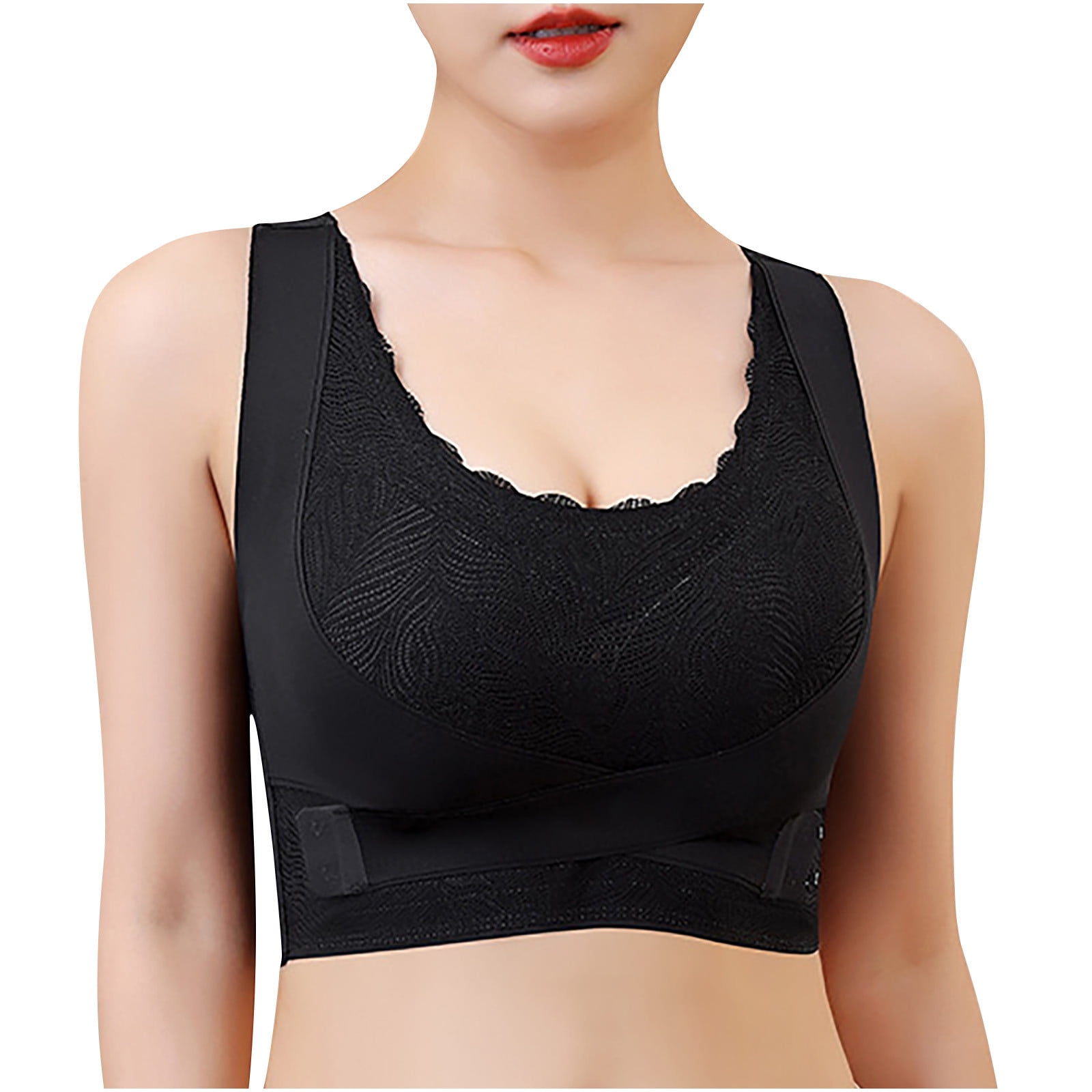Lastesso Bralettes for Women High Support Wireless Comfort Bras Moderate  Coverage Puls Size Push Up Front Closure T-Shirt Bra, Black #2, Medium :  : Everything Else