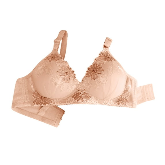 Bigersell Padded Bras for Women No Underwire V-Neck Wire-Free Bra Support Women Lace Bras Full-Coverage Bra Style R-115 Basic Bra Strap Nylon Balconette Bra Feature Everyday Bras Underwear Beige S