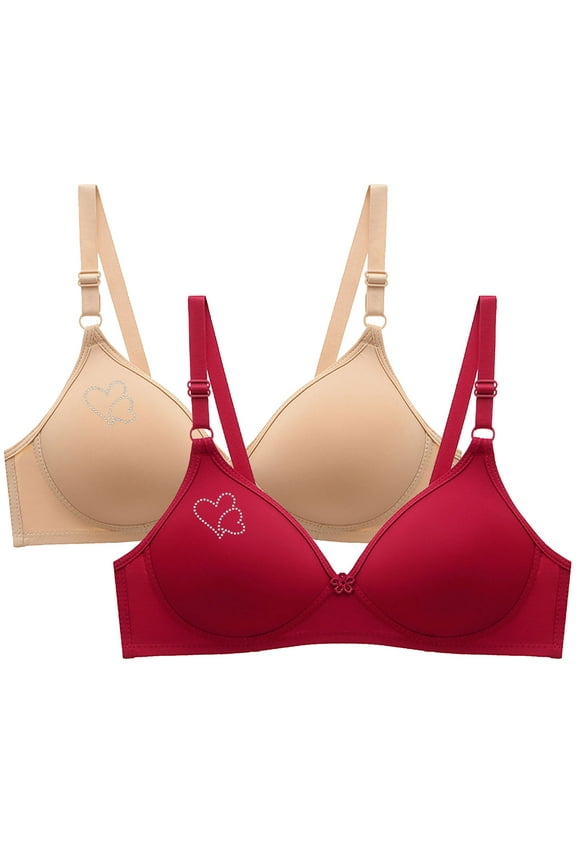 Padded Lace Bandeau Bra Trendy 2pcs Women's Bra Soild Wire Underwear Bra Everyday Small Cup Underwear Full-Figure Bra Style F-776 Red XL