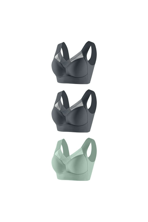 Padded Push up Bra On Sale 3pc Women Without Underwire Underwear Thin Lace Solid Color Push-Up Adjustment Bra Push-Up Bra Style F-491 Green XL