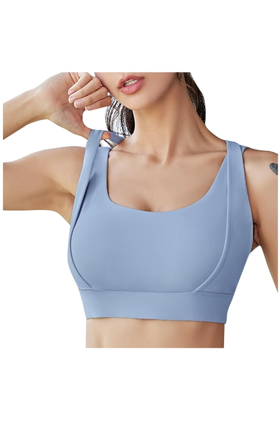 Padded Push up Bras On Sale Women's Sports Bra with Shock-Absorbing Shoulder Straps Gathering and Covering Breasts Full-Coverage Bra Style F-1316 Sky Blue L