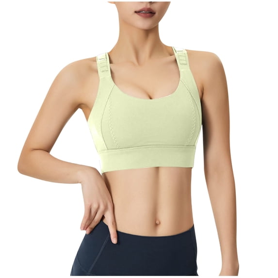 Bigersell Padded Sports Bra New Women's Solid Color Breathable Large Chest and Small Sports Bra Set with Integrated Sports Shock-Absorbing Wireless Bra Style F-1320 Green S
