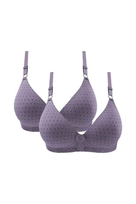 Padded Strappy Sports Bras 2pc V-Neck Wire-Free Bra Support Sports Bras High Support Large Bust Soft Bra Style R-49 Basic Bra Strap Nylon Full-Coverage Everyday Bras Underwear Purple XL