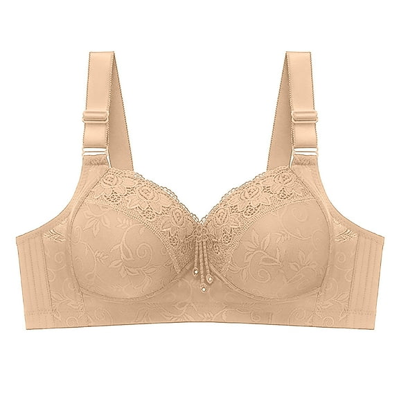 Bigersell Padded Strappy Sports Bras V-Neck Wire-Free Bra Support Sports Bras High Support Large Bust Convertible Bra Style R-101 Basic Bra Strap Nylon Full-Coverage Everyday Bras Underwear Beige L