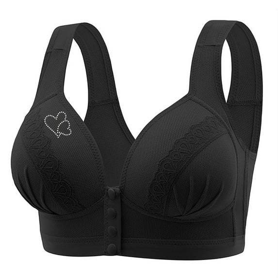 Bigersell Padded Tshirt Bras for Women Deals Ladies Seamless Comfortable No Underwire Breathable Gathering Front Opening Buckle Bra Woman Underwear Padded Bra Style F-648 Black XL