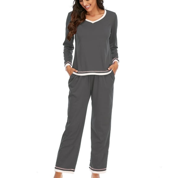 Bigersell Pajamas for Women Soft Comfy Pajama Sets Long Sleeve Pullover Tunic Tops Two-piece Sleepwear Pajamas Included Pants Pjs Sets Loungewear Gray M
