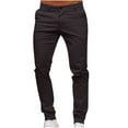 thumbnail image 1 of Bigersell Pants with Elastic Waist for Women Full Length Pants Men's Casual Button Open Slim Fit Straight Solid Color Trousers Cute Distressed Pants, 1 of 2