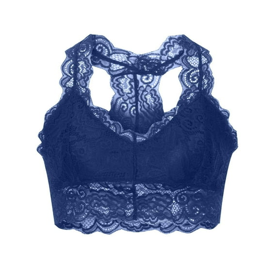 Bigersell Plus Size Bras Summer Training Bras for Women Bralette Bra Style R34 V-Neck Back-Smoothing Bras Lace Bra Closure Women's Plus Size Front Closure Push up Bras Blue L