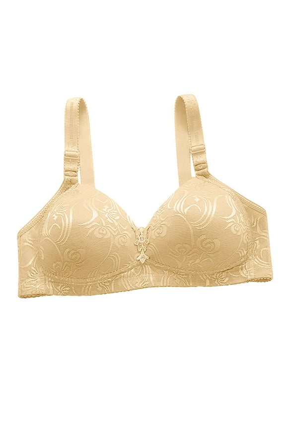 Plus Size Bras for Women Full-Coverage Wireless Bra Ladies Push up Bras No Underwire V-Neck Comfortable Bras Female Padded Bralette Full Figure Wire-Free Bra Style-D25 S-1-Beige L