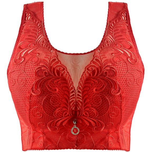 Bigersell Plus Size Bras for Women Lace V-Neck Full-Coverage Wireless Bralettes Ladies Push up Padded Bras No Underwire Womens Sports Bras Everyday Wire-Free Bras Red L