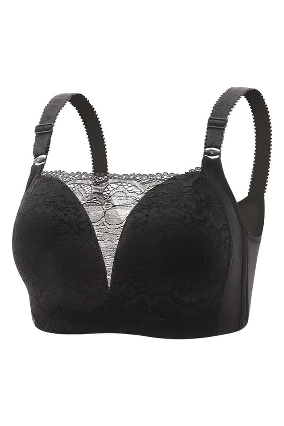Plus Size Bras for Women Mesh Lace V-Neck Push up Bras No Underwire Ladies Padded Bralettes Full-Coverage Wireless Bras Push up Bra No Underwire Wire-Free Soft Bras Black 36