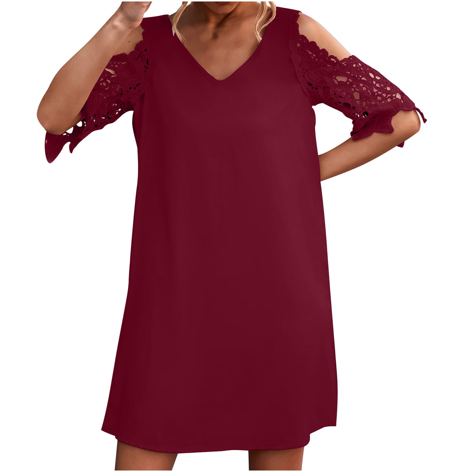 Bigersell Plus Size Dress Fashion Women Casual V-Neck Solid Summer Lace  Short Sleeve Mini Dress Birthday Dress Women's Plus Sheath Dresses, Style  12280, Red L - Walmart.com