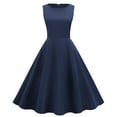 thumbnail image 1 of Bigersell Plus Size Formal Dresses Women's Summer Fashion Sleeveless Round Neck Vintage Solid Party Swing Dress Women Bodycon Dress Style 18725, Female Short Dresses Navy L, 1 of 6