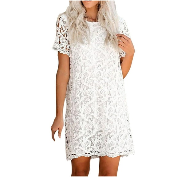 Bigersell Plus Size Wedding Dress Women's Fashion Bohemian Crewneck Casual Short Sleeve Zipper Solid Mini Dress Prom Dresses for Female Ball Gown Regular Bodycon Dresses, Style 36848, White L