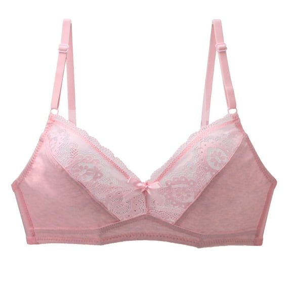 Bigersell Plus Size Wire-Free Bras for Women Lace Trim V-Neck Full-Coverage Bra Ladies Bras No Underwire Push up Padded Bra Comfort Soft No Wire Bralette Everyday Bras G-7-Pink 90E