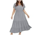 thumbnail image 1 of Bigersell Princess Dresses for Girls Summer Female V-Neck Short Sleeve Midi Sun Dress Dress Style D-55 Babydolls Dress Ladies Plus Size Summer Dresses , Gray 5XL, 1 of 7