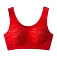 thumbnail image 1 of Bigersell Pull On Bras Women Plus Size Cotton Lace Bra No Underwire Comfort Soft V-Neck Lightly Padded Bralette Everyday Bras Wireless Sports Bra C-21-Red 90B, 1 of 6
