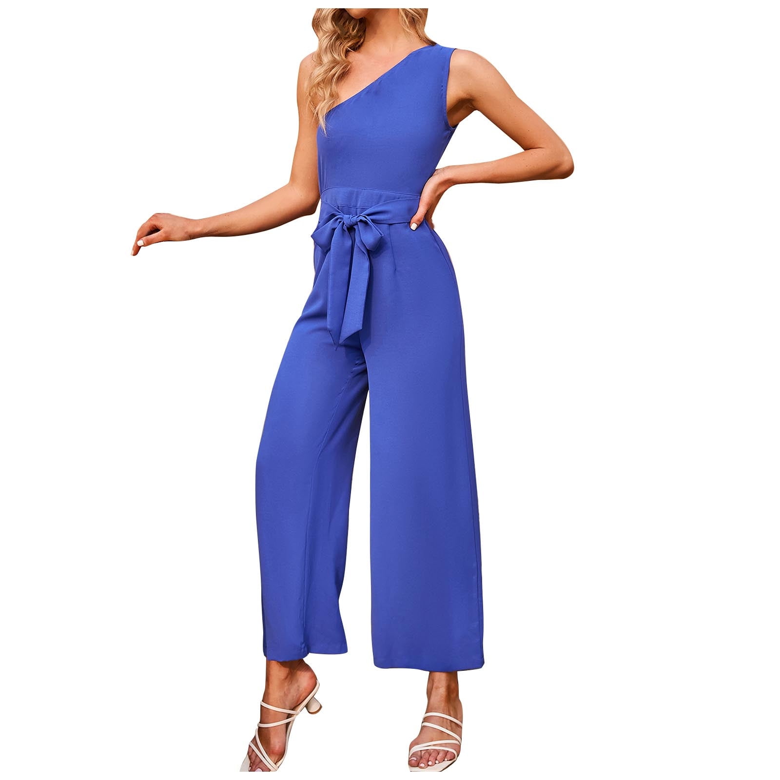 Bigersell Pull on Jumpsuits for Women Jumpsuit Women's Fashion Solid Lace  UP Long Pants Hollow Out Sleeveless Jumpsuit Ladies' Classic Bootcut