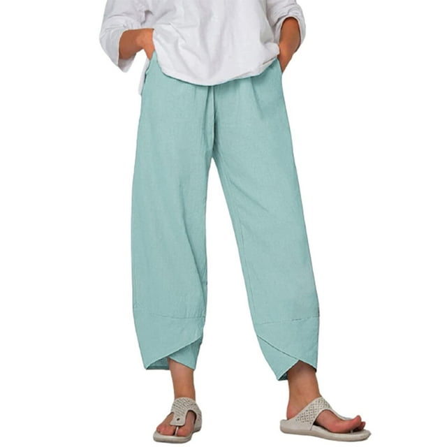 Bigersell Pull on Pants for Women Full Length Pants Women's Print Pocket Sports Running Yoga Athletic Cotton and Linen Pants Wide Leg Pants for Ladies