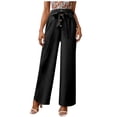 thumbnail image 1 of Bigersell Pull on Pants for Women Full Length Pants Womens Fashion Summer Solid Cotton Linen Casual Button Elastic Waist Long Pants High Waist Denim Pant, 1 of 8