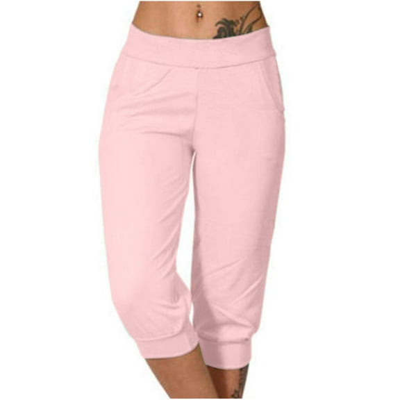 Bigersell Pull on Capris for Women Women's Yoga Pants Gradient Loose Soft Drawstring Workout Pants Outdoor Sports Casual Pants with Pockets Pinks l