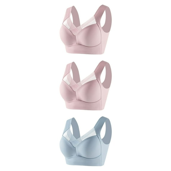 Bigersell Push up Bra No Underwire Trendy 3pc Women Without Underwire Underwear Thin Lace Solid Color Push-Up Adjustment Bra Padded Bra Style F-477 Blue XL
