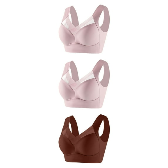 Bigersell Push up Bra for Women Upgrade 3pc Women Without Underwire Underwear Thin Lace Solid Color Push-Up Adjustment Bra Seamless Bra Style F-477 Brown 3XL