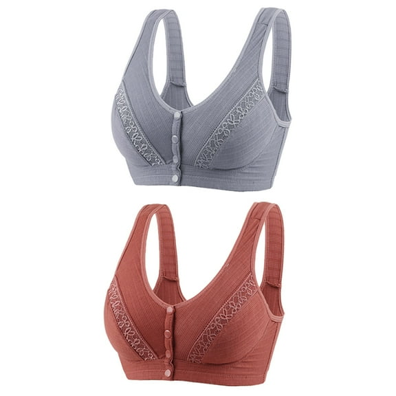 Bigersell Push up Bras 2pc Front Snap Closure V-Neck Wire-Free Bra Support Women Support Yoga Bra Soft Bra Style R-138 Basic Bra Strap Nylon No Underwire Bra Feature Everyday Bras Underwear Brown XXL
