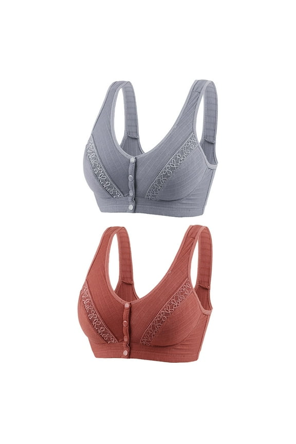 Push up Bras 2pc Front Snap Closure V-Neck Wire-Free Bra Support Women Support Yoga Bra Soft Bra Style R-138 Basic Bra Strap Nylon No Underwire Bra Feature Everyday Bras Underwear Brown XXL