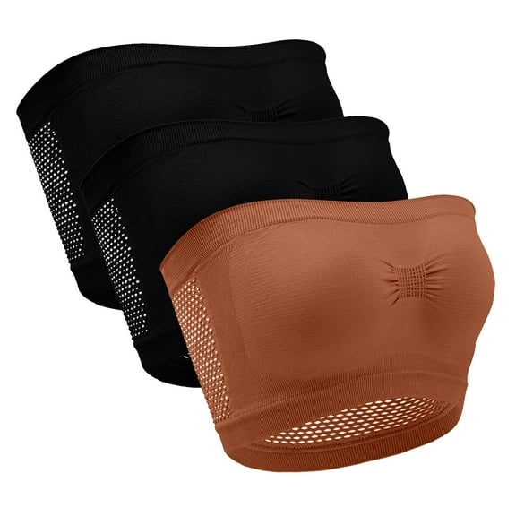 Bigersell Push up Bras Pack for Women Discouts 3pc Ladies Seamless Comfortable No Underwire Breathable Gathering Bra Woman Underwear Tube Tops Bandeau Bra Style F-570 Brown L