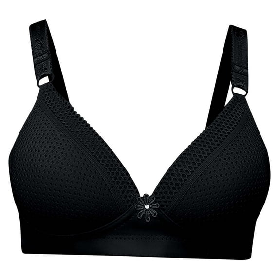 Bigersell Push Up Bras Women Breathable Comfortable V-Neck Wireless Bra Laddies Padded Bras No Underwire Lace Bralette Back Hook and Eye Closure Wire-Free Everyday Bra Underwear Black 42