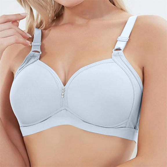 Bigersell Push up Bras for Women Full-Coverage Wireless Bra Ladies V-Neck Padded Bras No Underwire Women's Sports Bras Solid Color Comfort Soft No Wire Brassiere Everyday Wear Light Blue M