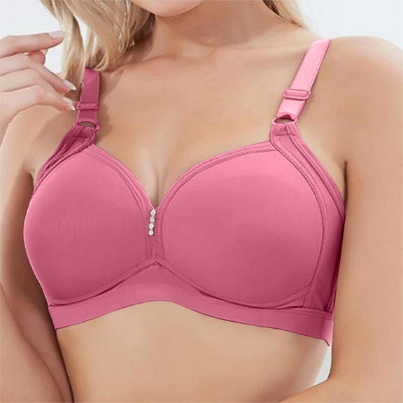 Bigersell Push up Bras for Women Full-Coverage Wireless Bra Ladies V-Neck Padded Bras No Underwire Women's Sports Bras Solid Color Comfort Soft No Wire Brassiere Everyday Wear Hot Pink S