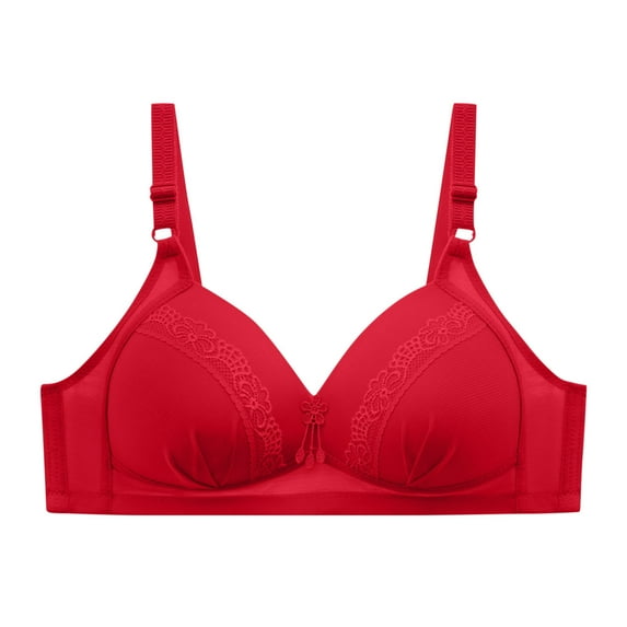 Bigersell Push up Bras for Women Full-Coverage Wireless Bras Ladies V-Neck Lace Bras No Underwire Padded Bralettes Comfort Strap Wire-Free Soft Bras Y-2-Red 48